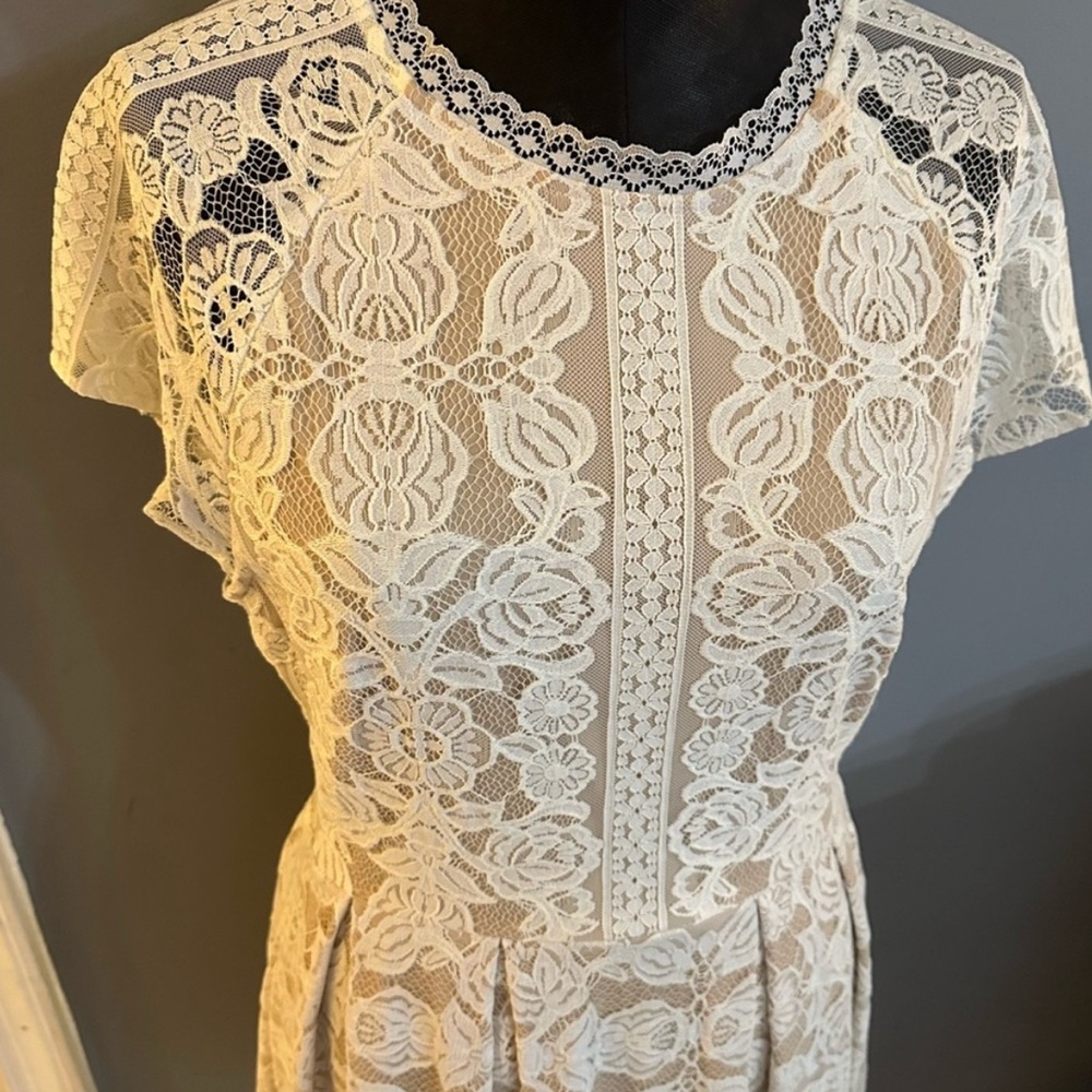 Francesca's Collections Lace Mini Dress - Cream and White